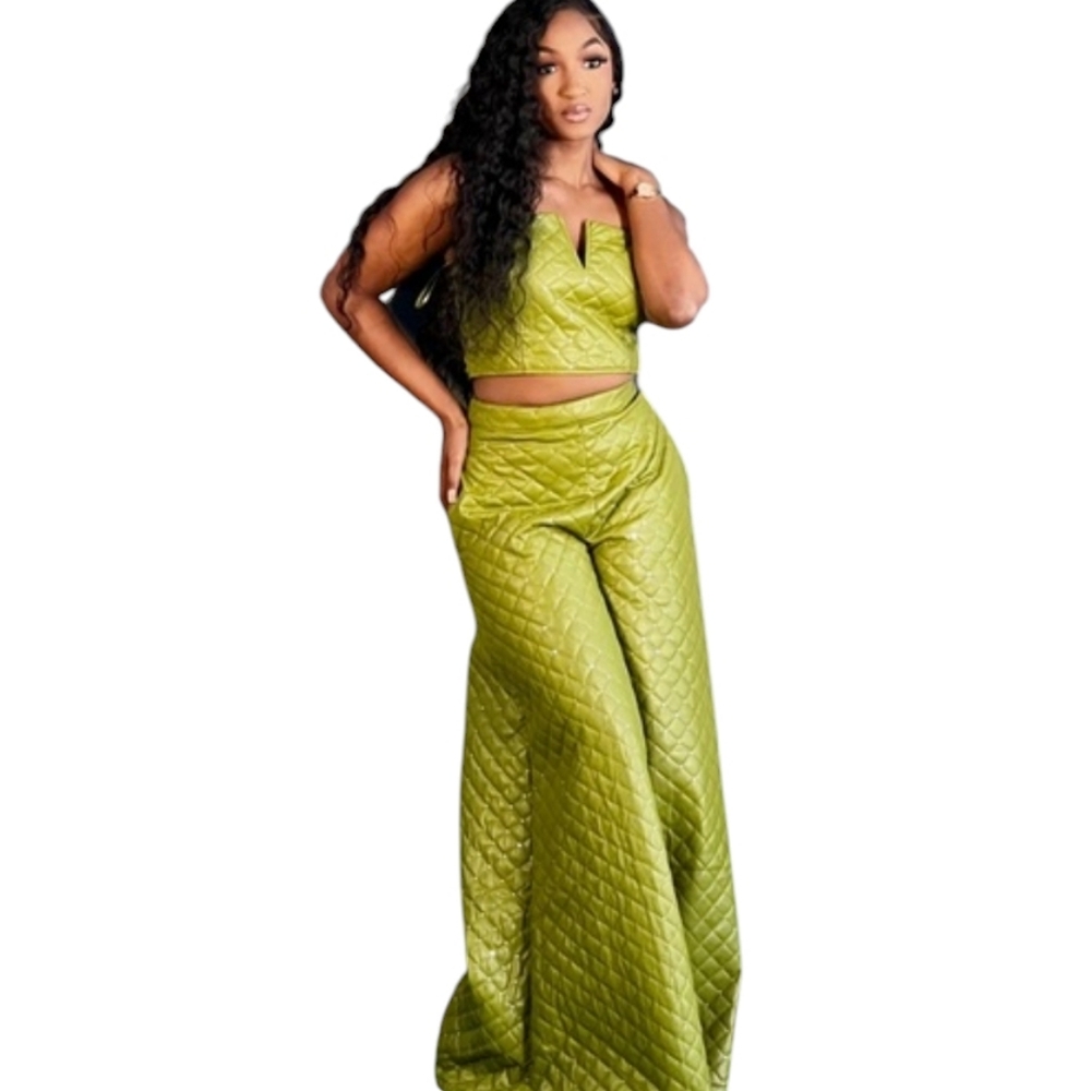 THE SANG Elegant Green Quilted Women's Jumpsuit Size S